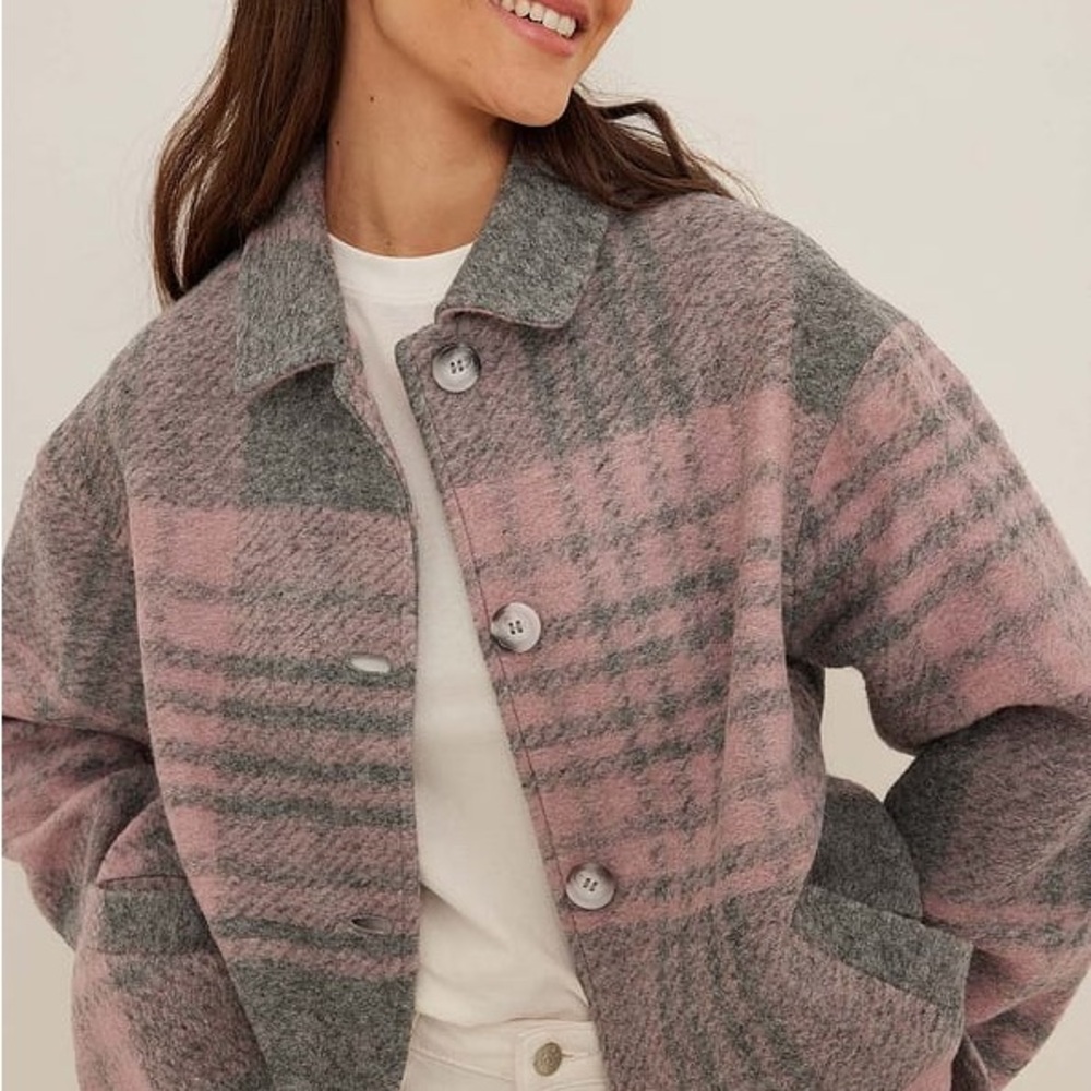 NA-KD Plaid Pink and Gray Jacket